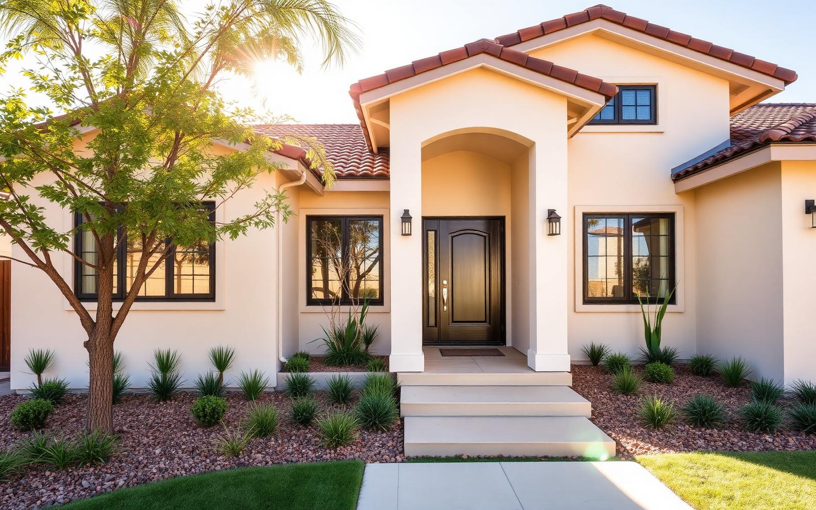 Sunlit contemporary Orange County single-family home exterior with clean landscaping and a welcoming front entry