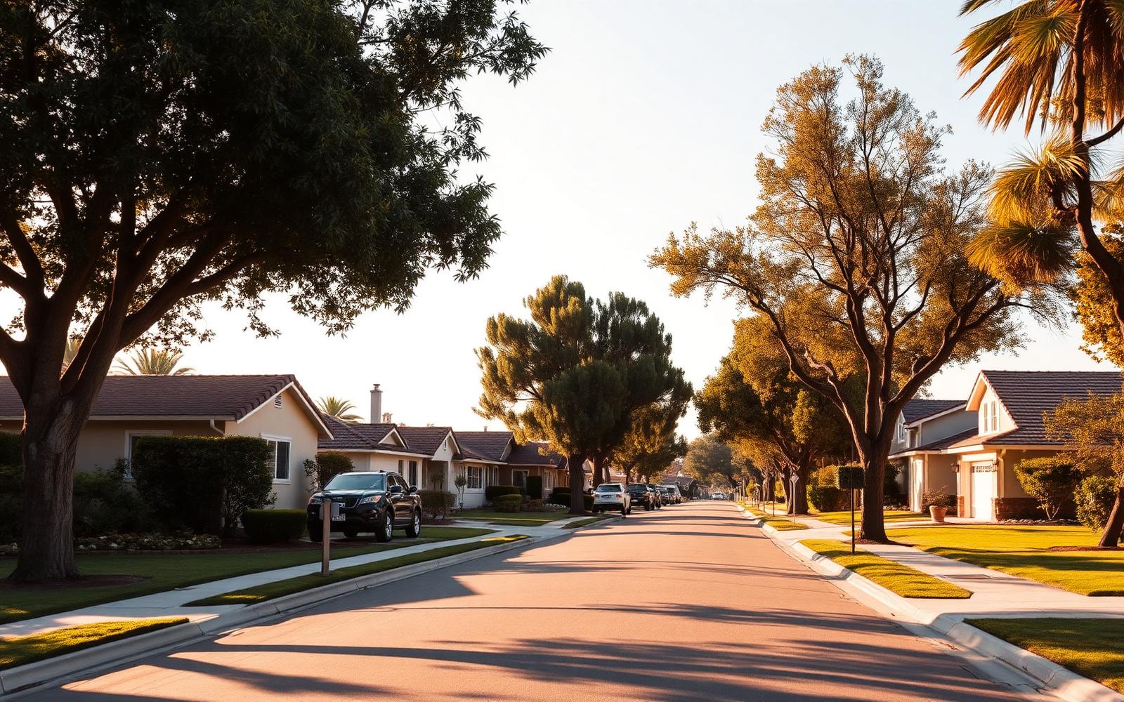 Established Orange County residential street lined with mature trees and single-story homes