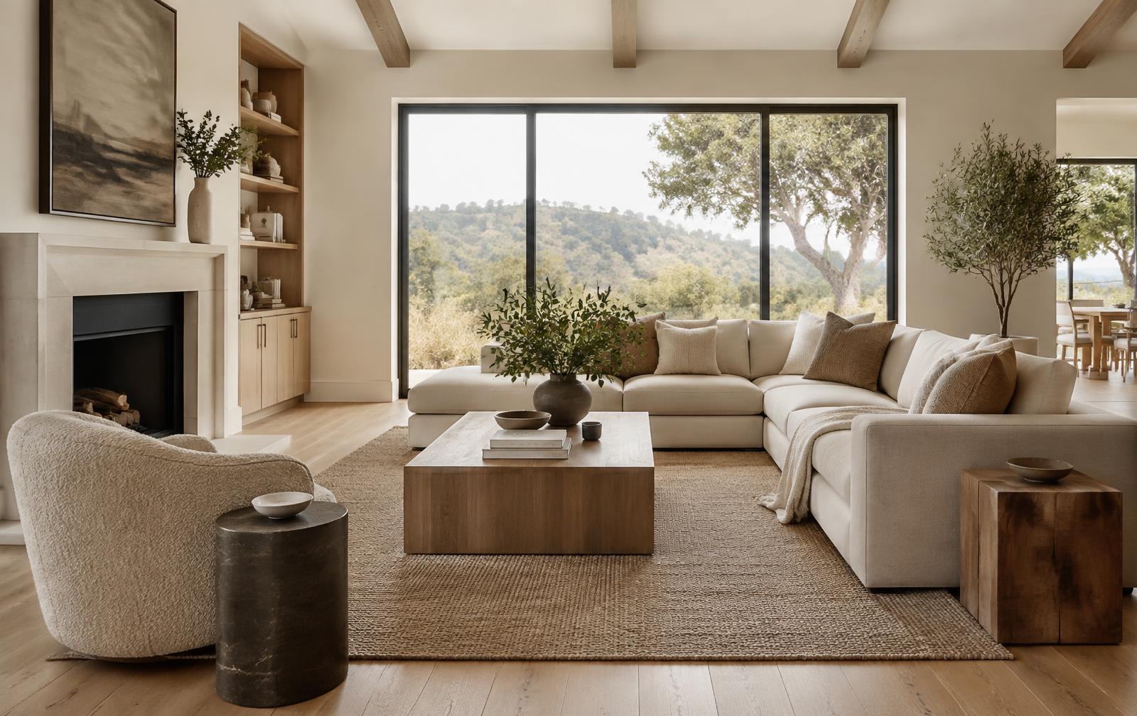 Clean, neutral living room with natural light in a prepared Orange County home