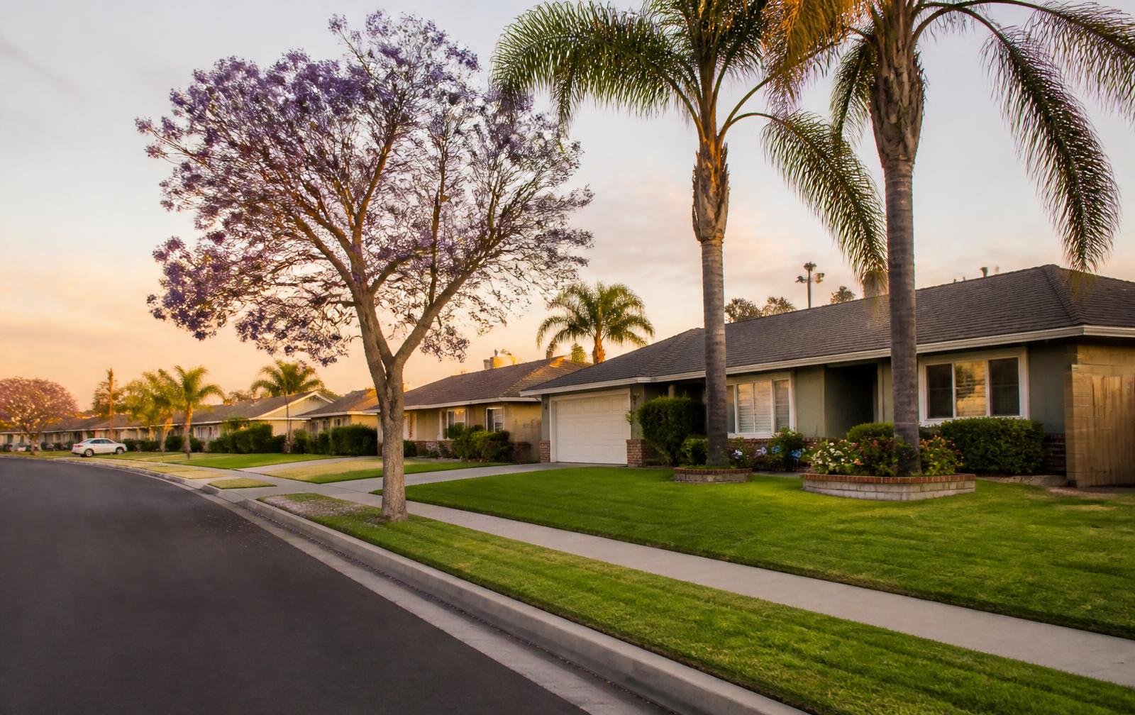Fountain Valley residential street at dusk