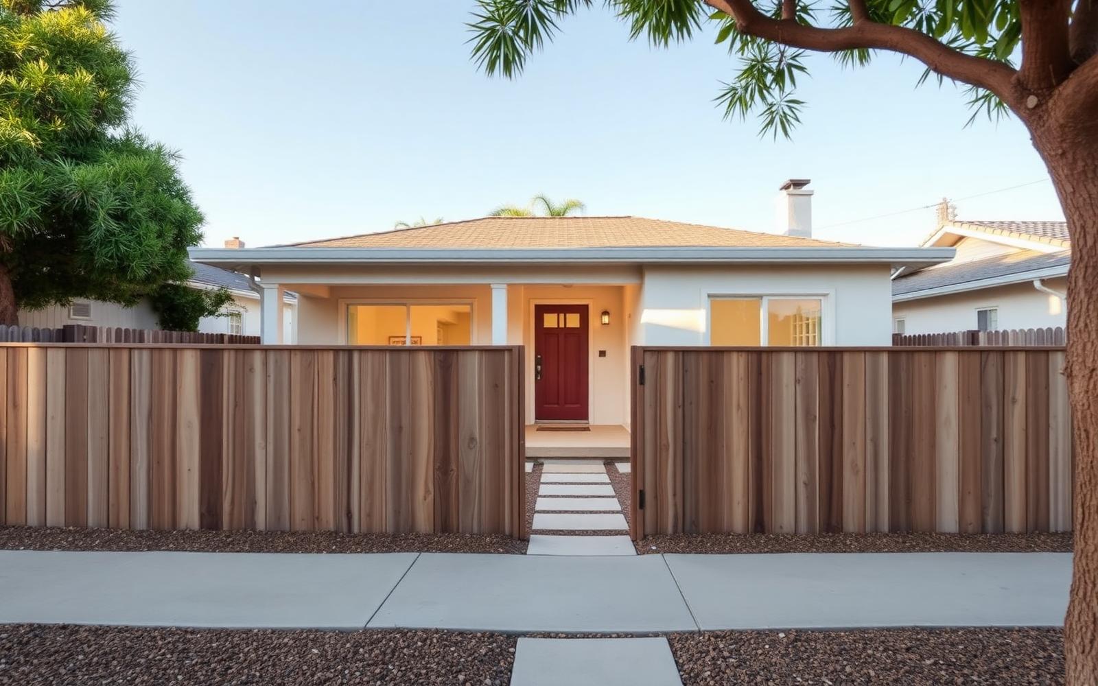 Renovated Costa Mesa bungalow with wood fence and drought-tolerant landscaping